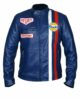 MENS STEVE MCQUEEN LE MANS GULF RACING BLUE LEATHER JACKET