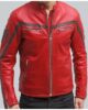 COLUMBUS RED LEATHER MOTORCYCLE JACKET 1
