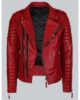 DOUBLE BREASTED MENS RED LEATHER BIKER JACKET 1
