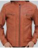 EDWARD MENS TAN LEATHER JACKET WITH HOOD 3