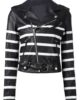 WOMENS BLACK AND WHITE STRIPED LEATHER BIKER JACKET