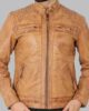 JOHNSON QUILTED DISTRESSED CAMEL LEATHER JACKET MENS 1