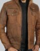 LIGHT BROWN DISTRESSED LEATHER MOTORCYCLE JACKET 1
