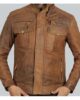 LIGHT BROWN DISTRESSED LEATHER MOTORCYCLE JACKET 3