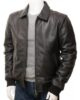 MENS CLASSIC SHIRT COLLAR LEATHER BOMBER JACKET 1