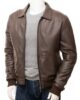 MENS CLASSIC SHIRT COLLAR LEATHER BOMBER JACKET 4