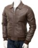 MENS CLASSIC SHIRT COLLAR LEATHER BOMBER JACKET 6