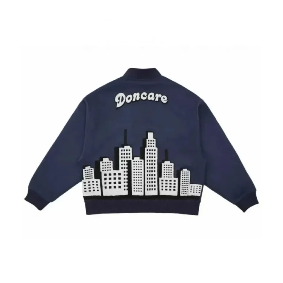 Blue Doncare City View Collage Varsity Jacket 850x1000