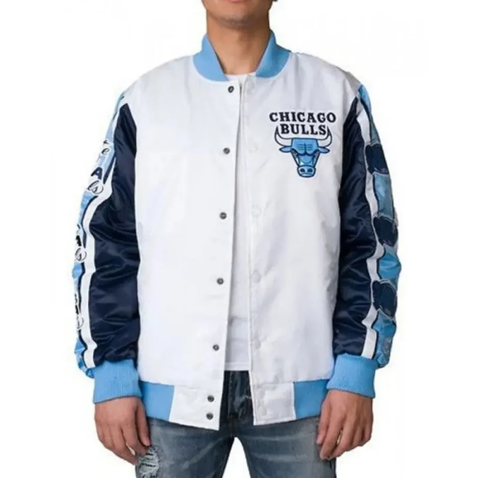 Chicago Bulls White Satin Varsity Jacket 850x1000