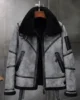 Grey Black Shearling Fur B3 Bomber Genuine Leather Jacket 550x550 1