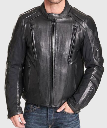 Mens Padded Leather Motorcycle Jacket