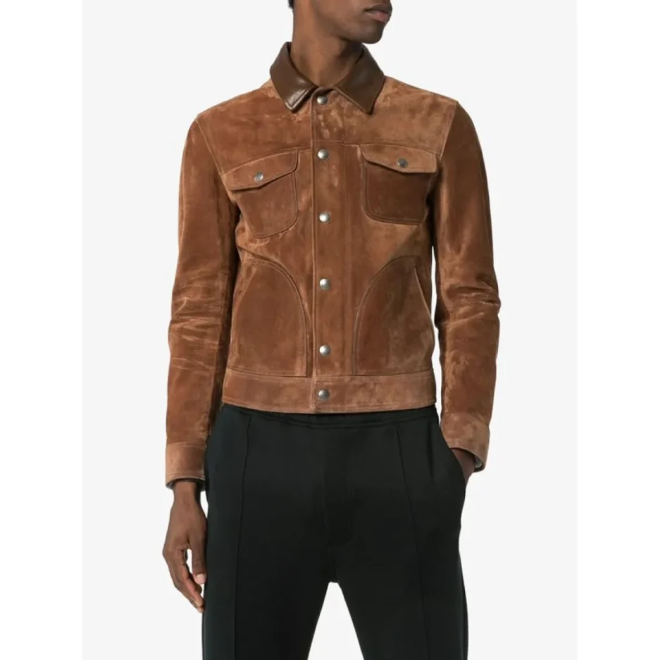 Mens Fashion Suede Brown Leather Jacket 1