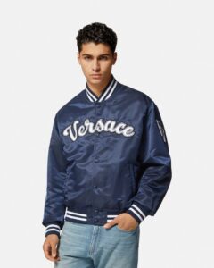 versace blue nylon varsity jacket