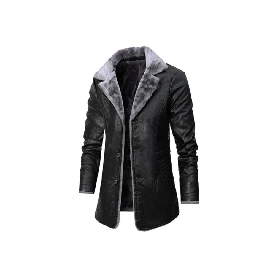 Men's Fur Turn Down Collar Leather Coat - Stylish Winter Outerwear