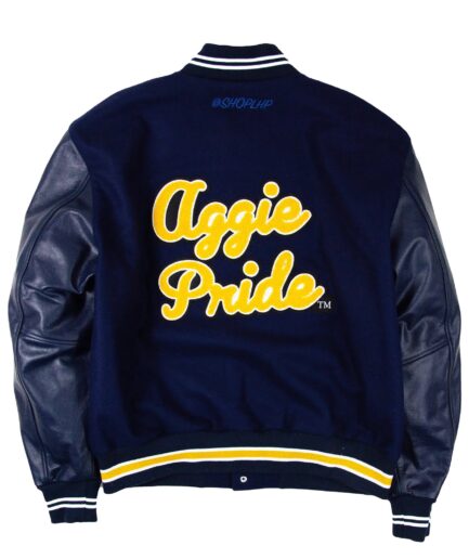 North Carolina A&T Motto 3.0 Navy & Black Wool & Leather Varsity Jacket by JacketsByT - Premium quality wool and leather jacket with university logo embroidery