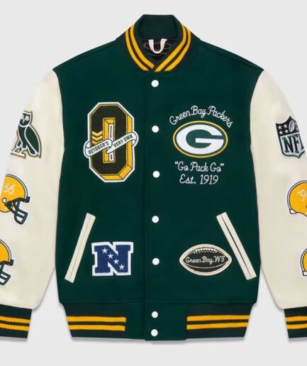 Men's OVO Green Bay Packers Varsity Jacket-Men's-OVO-Green Bay Packers-Varsity-Jacket-letterman-bomber-leather-baseball