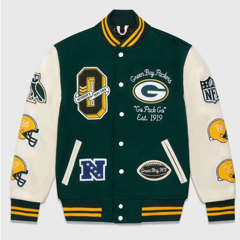 Men's OVO Green Bay Packers Varsity Jacket-Men's-OVO-Green Bay Packers-Varsity-Jacket-letterman-bomber-leather-baseball