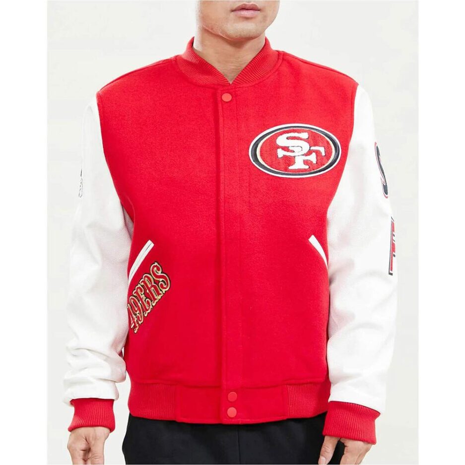 San Francisco 49ers Logo Letterman Jacket-san francisco jacket-varsity jacket-wool jacket-red leather jacket-bomber jacket-celebrity jacket