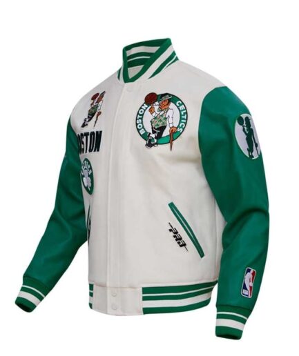 Celtics boston-Boston Celtics Pro Standard Cream Retro Classic Varsity jacket-varsity jacket-baseball jacket-bomber jacket