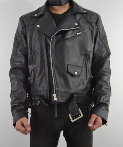 Mens Biker Quilted Side Lace up Leather Jacket