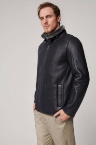 Black Sheepskin Leather Grey Fur Jacket