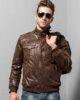 Mens Brown Boomber Leather Jacke 1