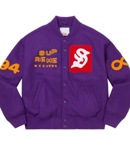 Purple Supreme Tourist Wool Varsity Jacket