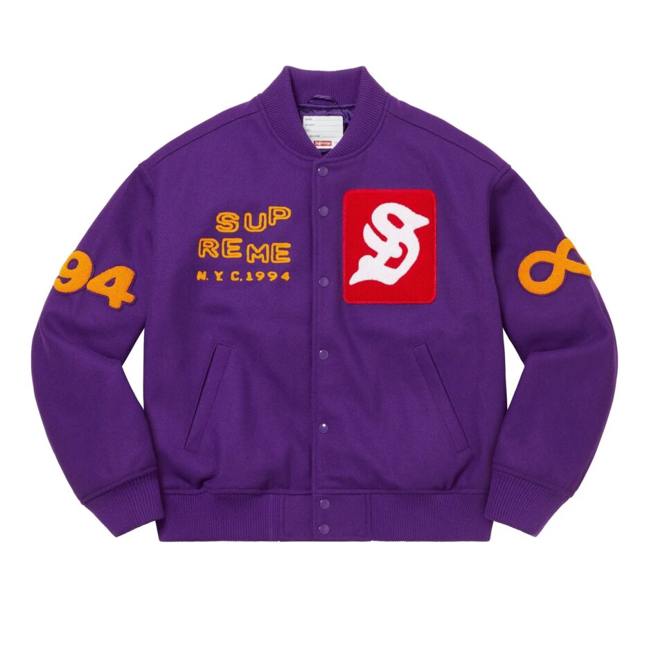 Purple Supreme Tourist Wool Varsity Jacket