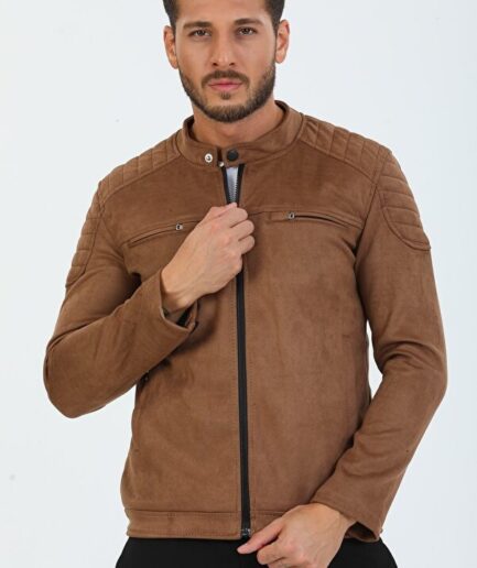 Men's Brown Suede Leather Slim Fit Jacket