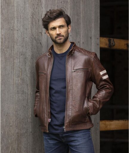 Freestyle Brown Cafe Racer Leather Jacket