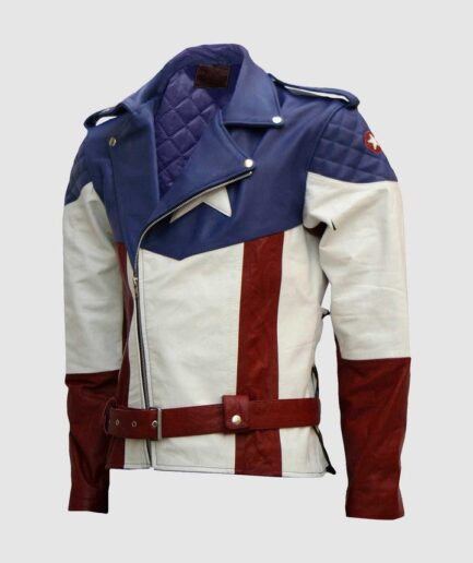 Unleash your inner superhero with our Captain America Multi-Colored Biker Jacket! Inspired by the iconic Marvel character, this jacket is the ultimate statement piece for fans of both fashion and comics. Whether you're cruising the streets or hitting the town, this jacket is designed to turn heads and make you feel like a hero. Crafted with high-quality materials and attention to detail, it offers both style and durability. With its vibrant red, white, and blue colors, this jacket is a bold addition to any wardrobe. Don't wait to channel your inner Avenger—get yours now before it's gone