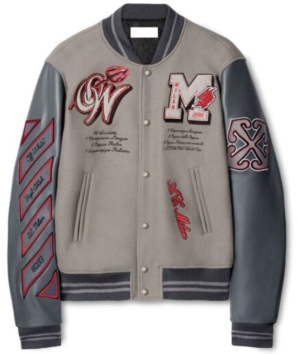 Off-White AC Milan Logo Gray Varsity Jacket