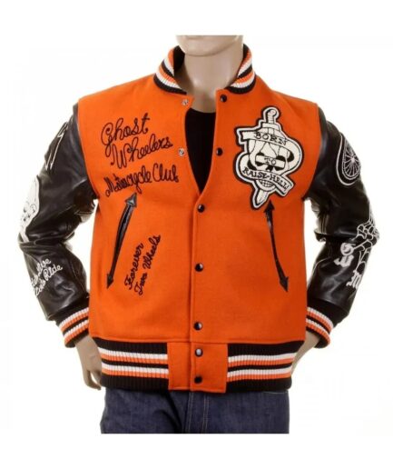 GHOST WHEELERS ORANGE LETTERMAN VARSITY JACKET