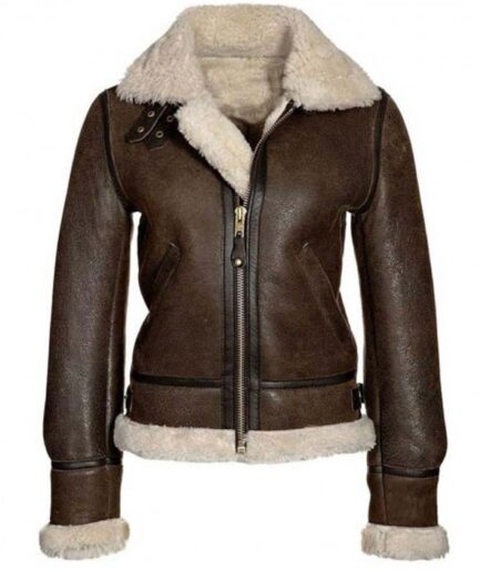 Women's Choclate Brown Fur Leather Aviator Jacket