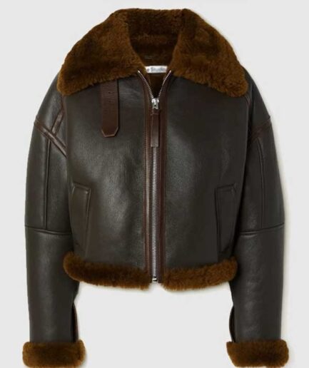 Women's Textured Brown Leather Shearling Jacket