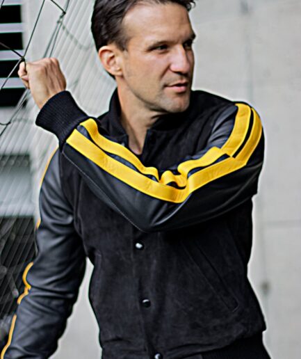 Black & Yellow Sued Leather Varsity Jacket