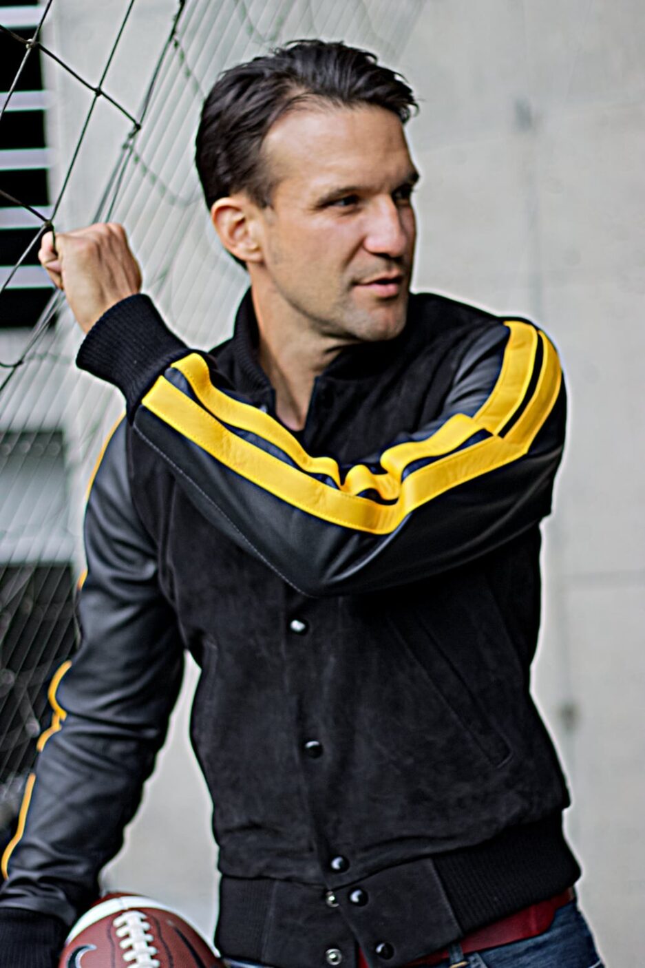 Black & Yellow Sued Leather Varsity Jacket