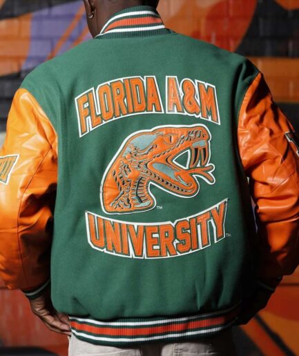 Men’s Florida A&M University Orange and Green Varsity Jacket