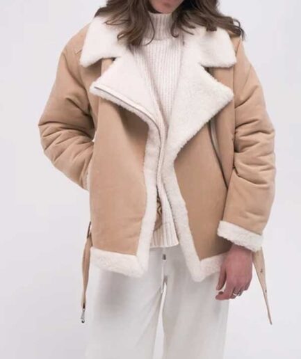 Women's Aviator Beige Shearling Cotton Jacket