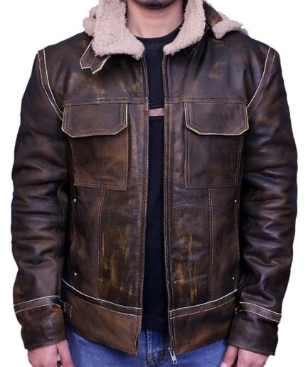 Men's Aviator Leather Hooded Bomber Fur Jacket