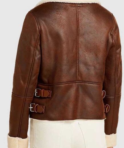 Women’s Brown Leather Motorcycle Shearling Jacket