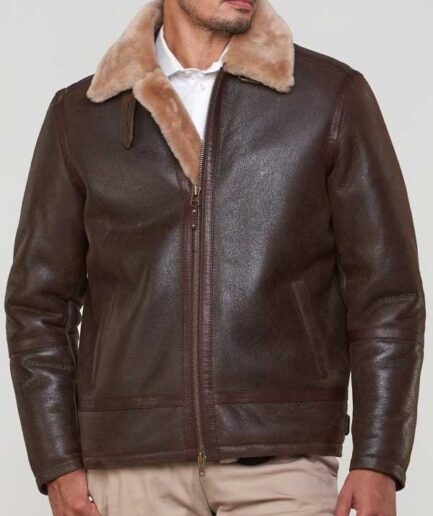 Men's Brown Sheepskin Leather Shearling Jacket