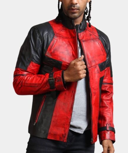 Deadpool 3 Ryan Reynold Red & Black Biker Jacket