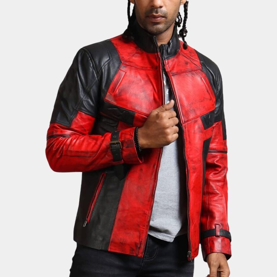 Deadpool 3 Ryan Reynold Red & Black Biker Jacket