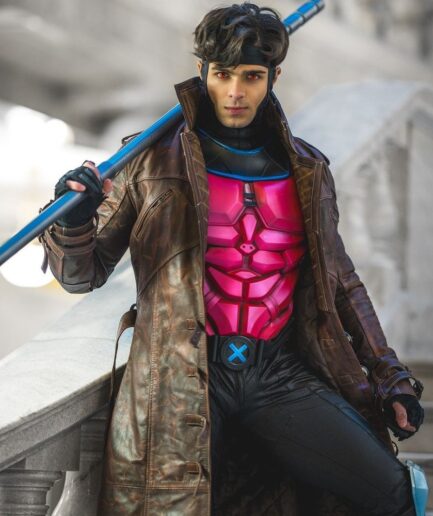 Marvel Gambit Distress Leather Trench Coat