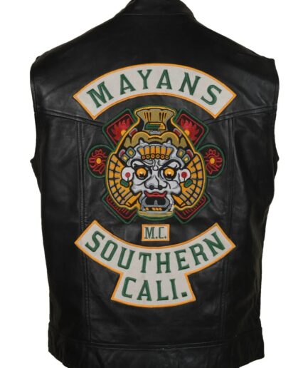 Mayans M.C Angel Reyes Black Leather Vest